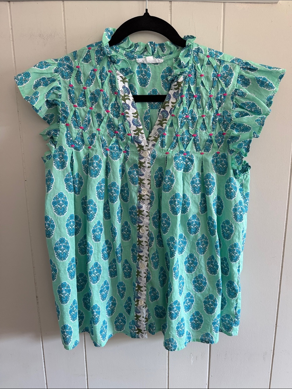THML Floral Medallion Flutter Sleeve Cotton Top Medium Boho Cottagecore Prairie